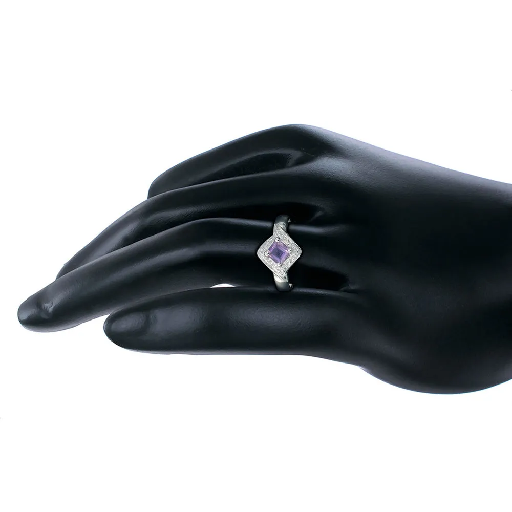 0.60 cttw Purple Amethyst Ring .925 Sterling Silver with Rhodium Princess 5 MM