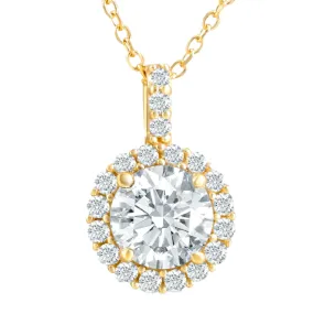 1 1/4Ct Halo Diamond Moissanite Pendant Necklace 18" 14k Yellow Gold (1/3" tall)