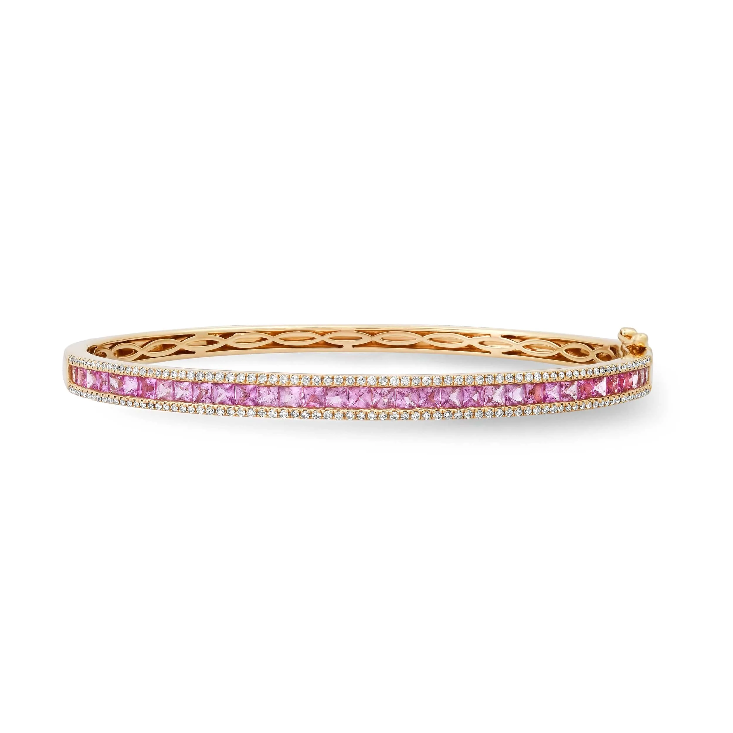 14K Gold Pink Sapphire and Diamond Bangle Bracelet