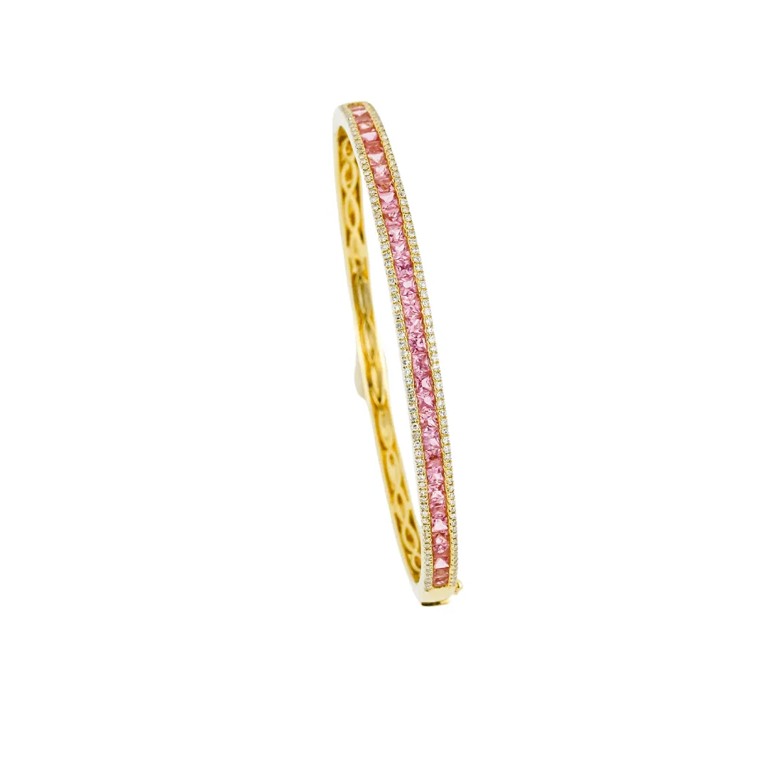 14K Gold Pink Sapphire and Diamond Bangle Bracelet