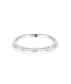 14K White Gold Diamond Station Stackable Ring