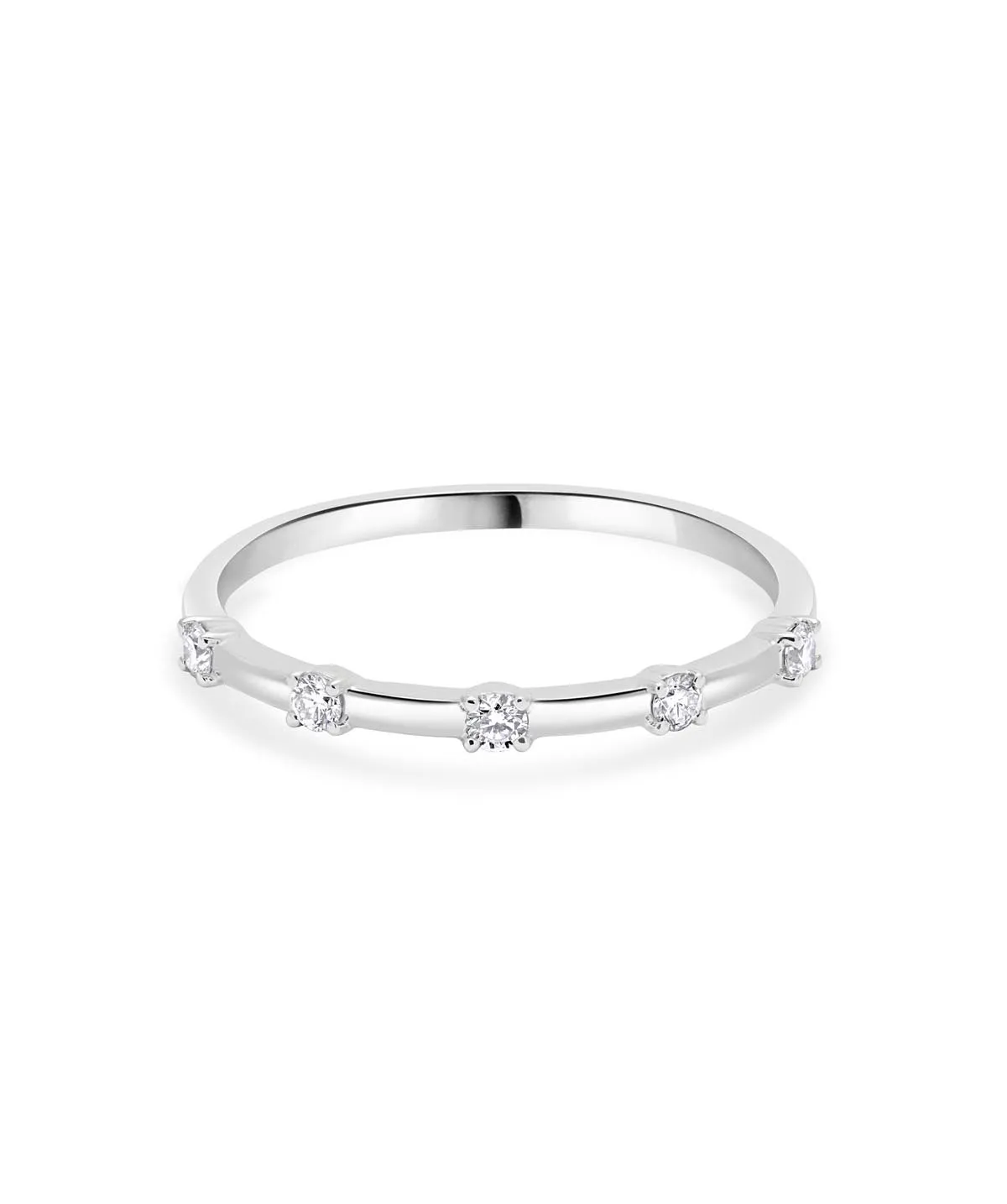 14K White Gold Diamond Station Stackable Ring