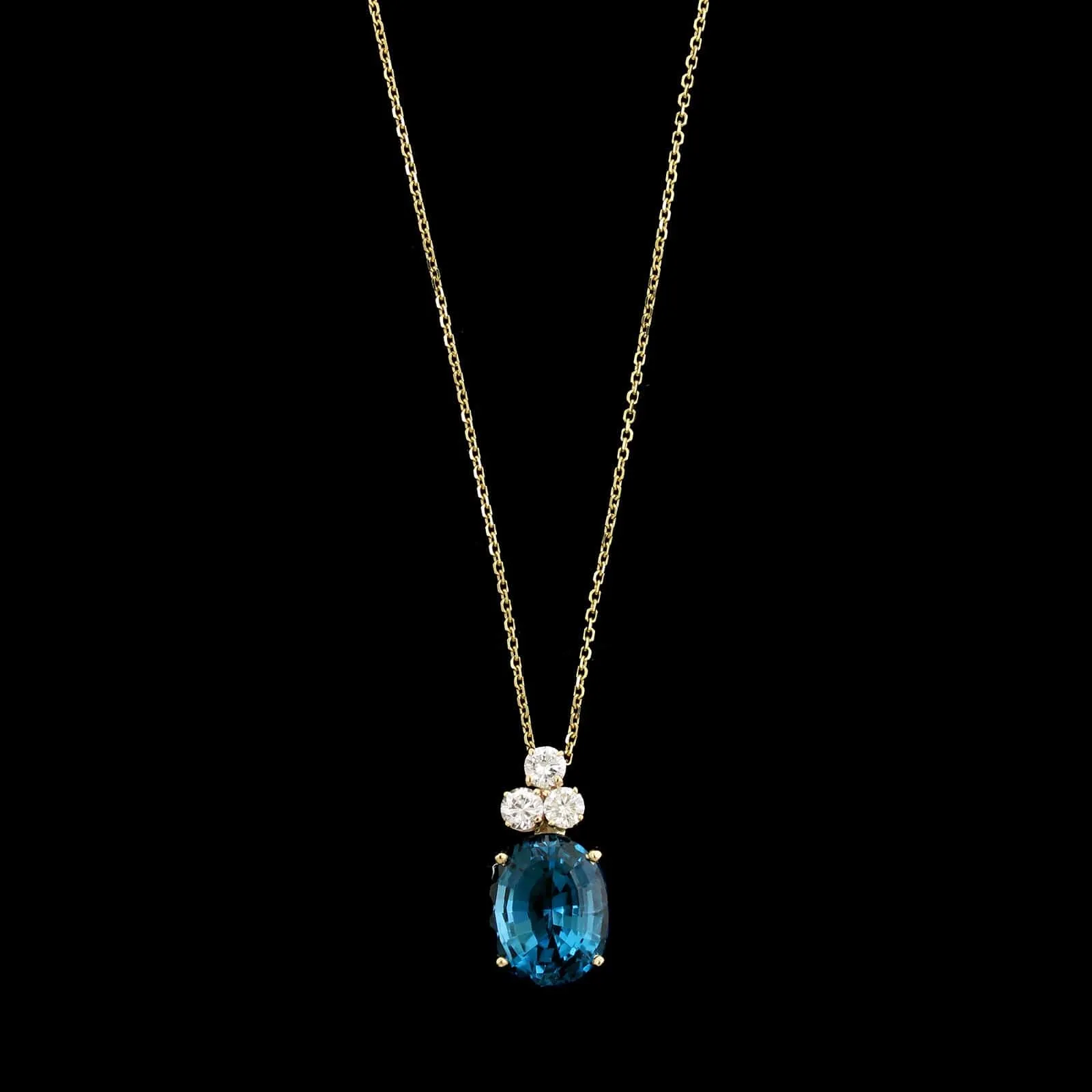 14K Yellow Gold Estate Blue Topaz and Diamond Pendant Necklace