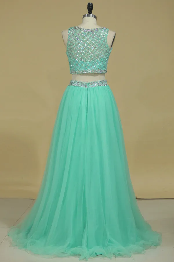 2024 Two Pieces Prom Dress Bateau A Line Pick Up Tulle P9LK36ZY