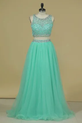 2024 Two Pieces Prom Dress Bateau A Line Pick Up Tulle P9LK36ZY