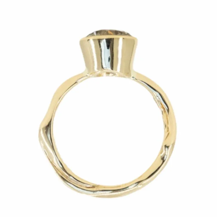 2.41ct Light Grey Diamond Bezel Set Ring with Organic Alluvial Band In 14k Yellow Gold