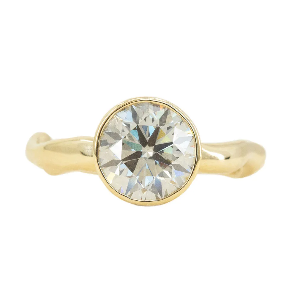 2.41ct Light Grey Diamond Bezel Set Ring with Organic Alluvial Band In 14k Yellow Gold