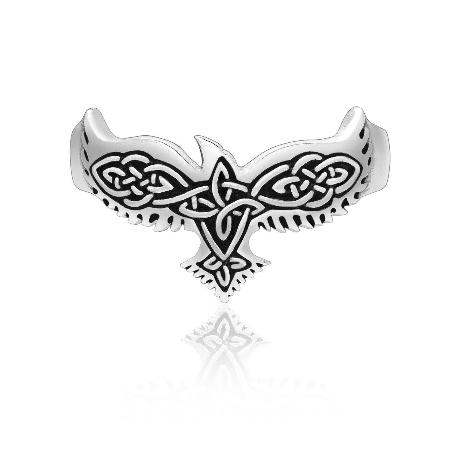 925 Sterling Silver Ladies Raven and Celtic Knotwork Ring