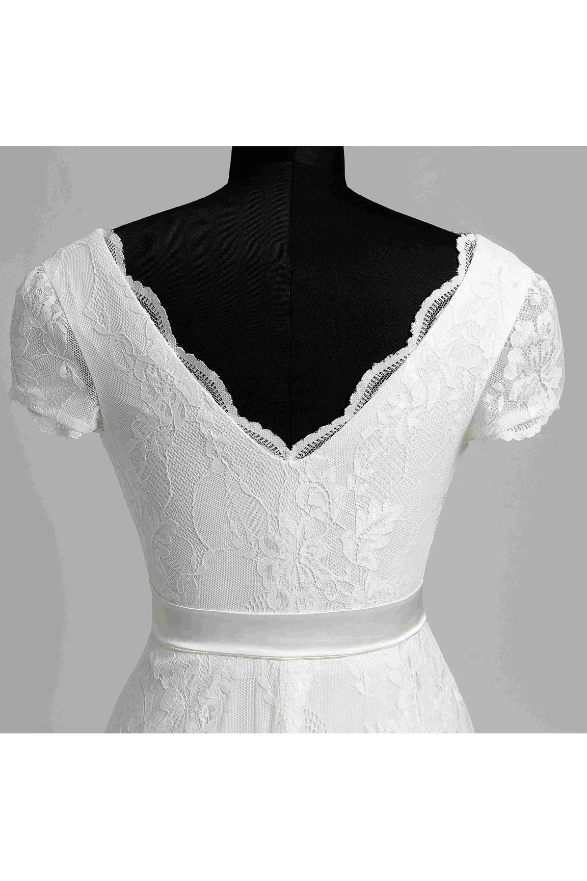 A Line Garden Cap Short Sleeve Wedding Dress-715560