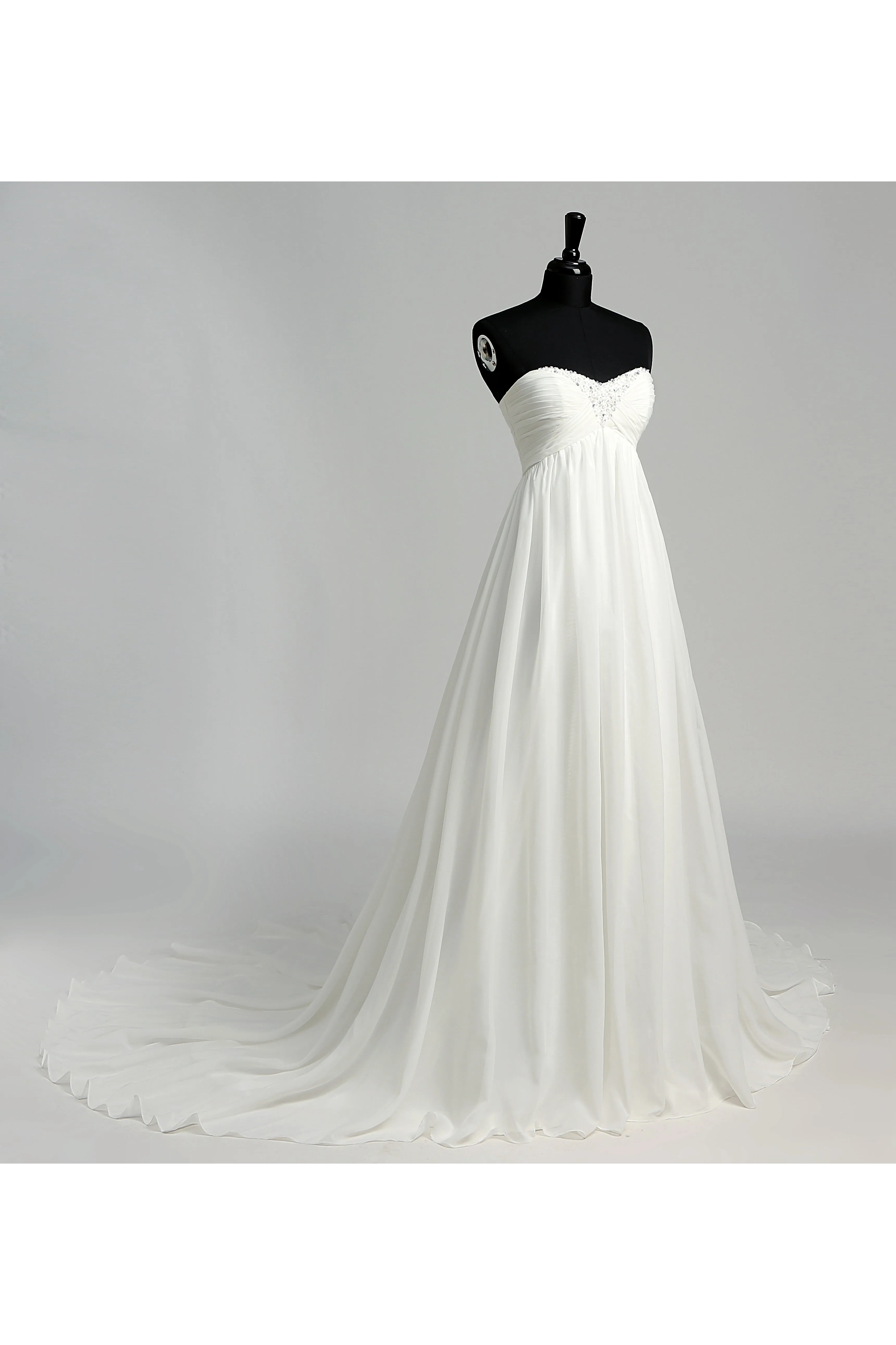 A-line Sweetheart Sleeveless Floor-length Chiffon Wedding Dress with Court Train-715549