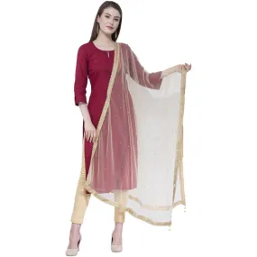 A R Silk Women's Moti Work Net Off White Dupattas and Chunnis