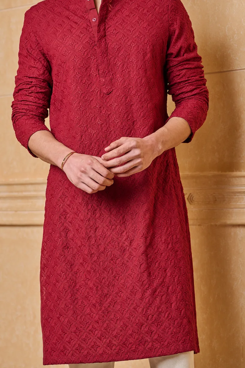 All Over Schiffly Embroidered Kurta Set