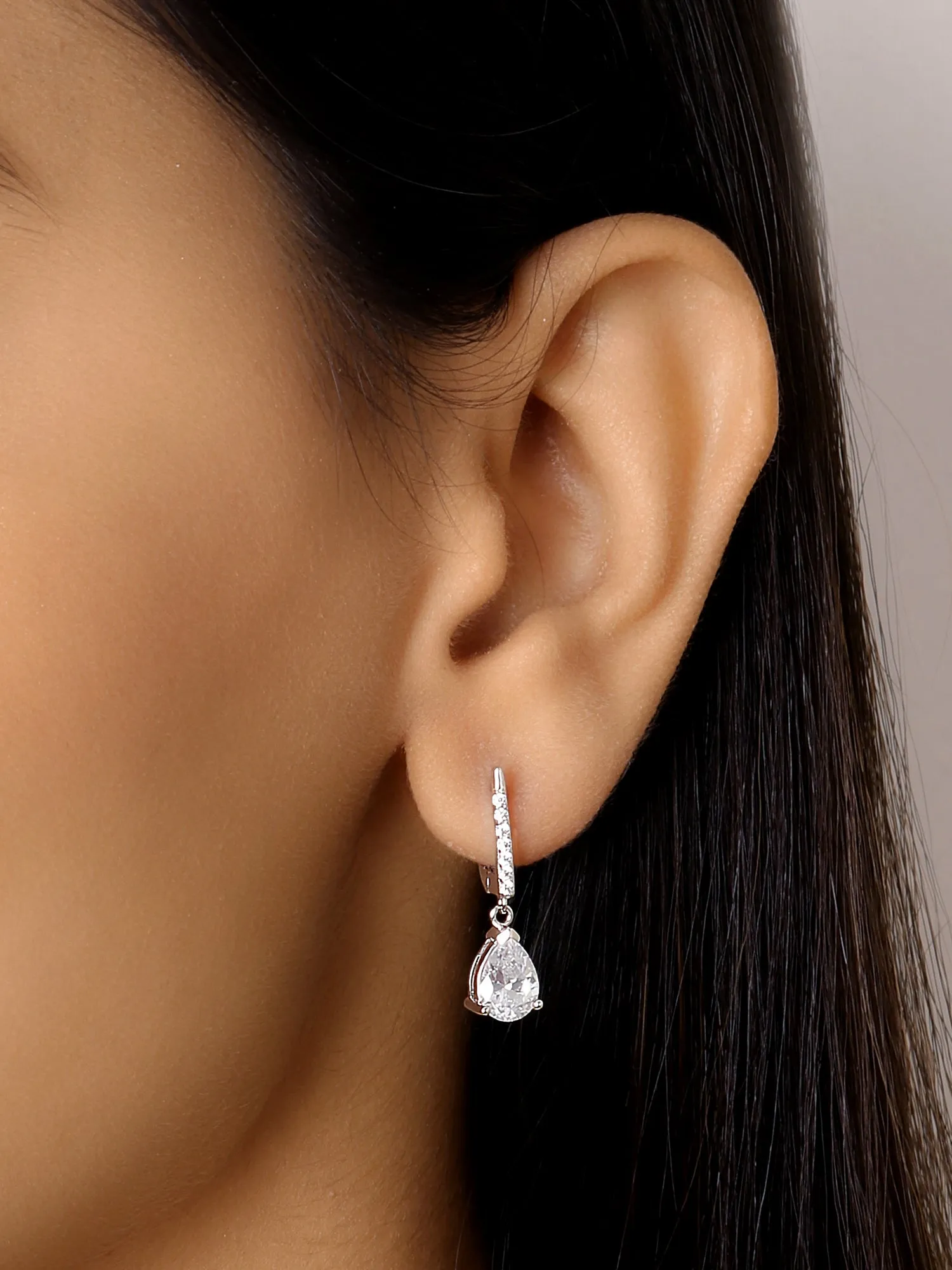 American Diamond Pear Drop 925 Silver Earrings For Women