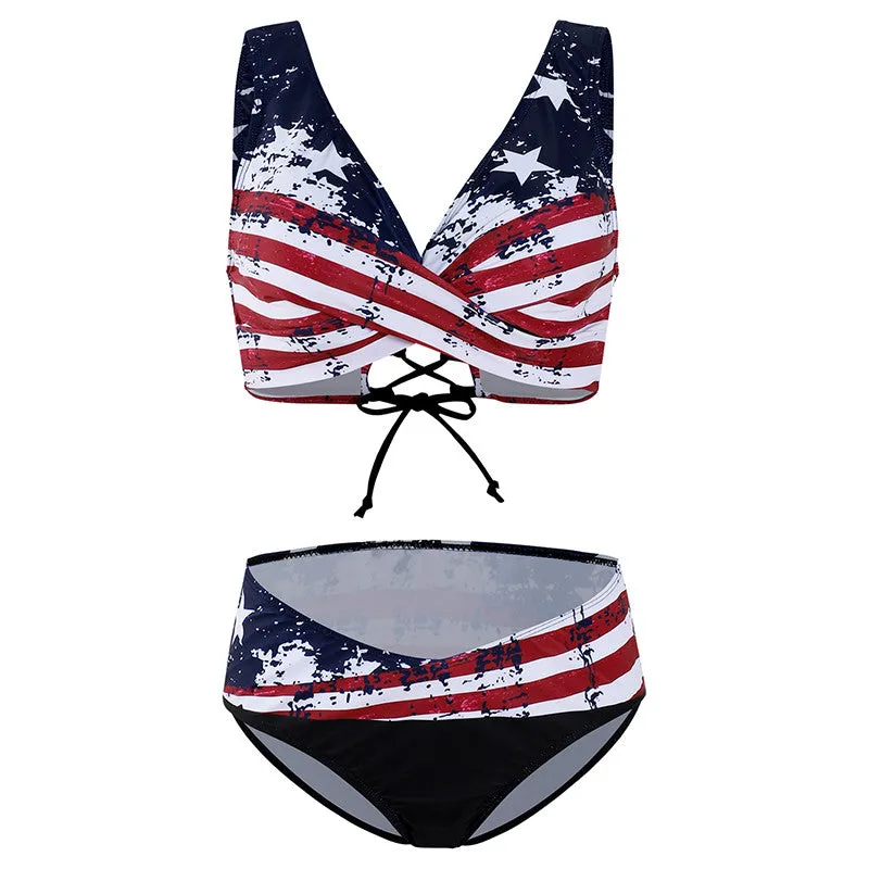 American Flag DD  Plus Size Padded Bikini