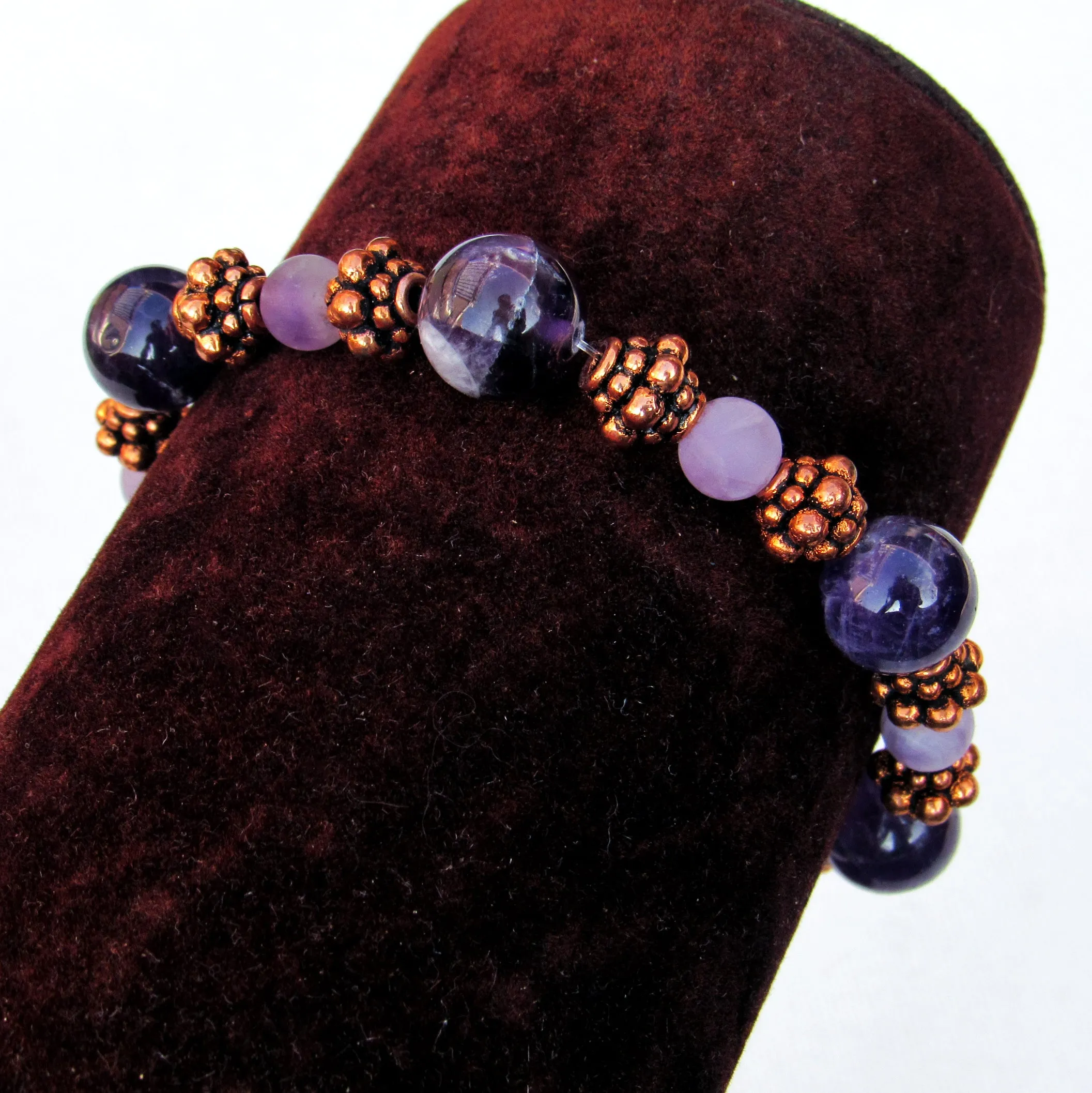 Amethyst gemstone and Copper Beaded Stretch Bracelet