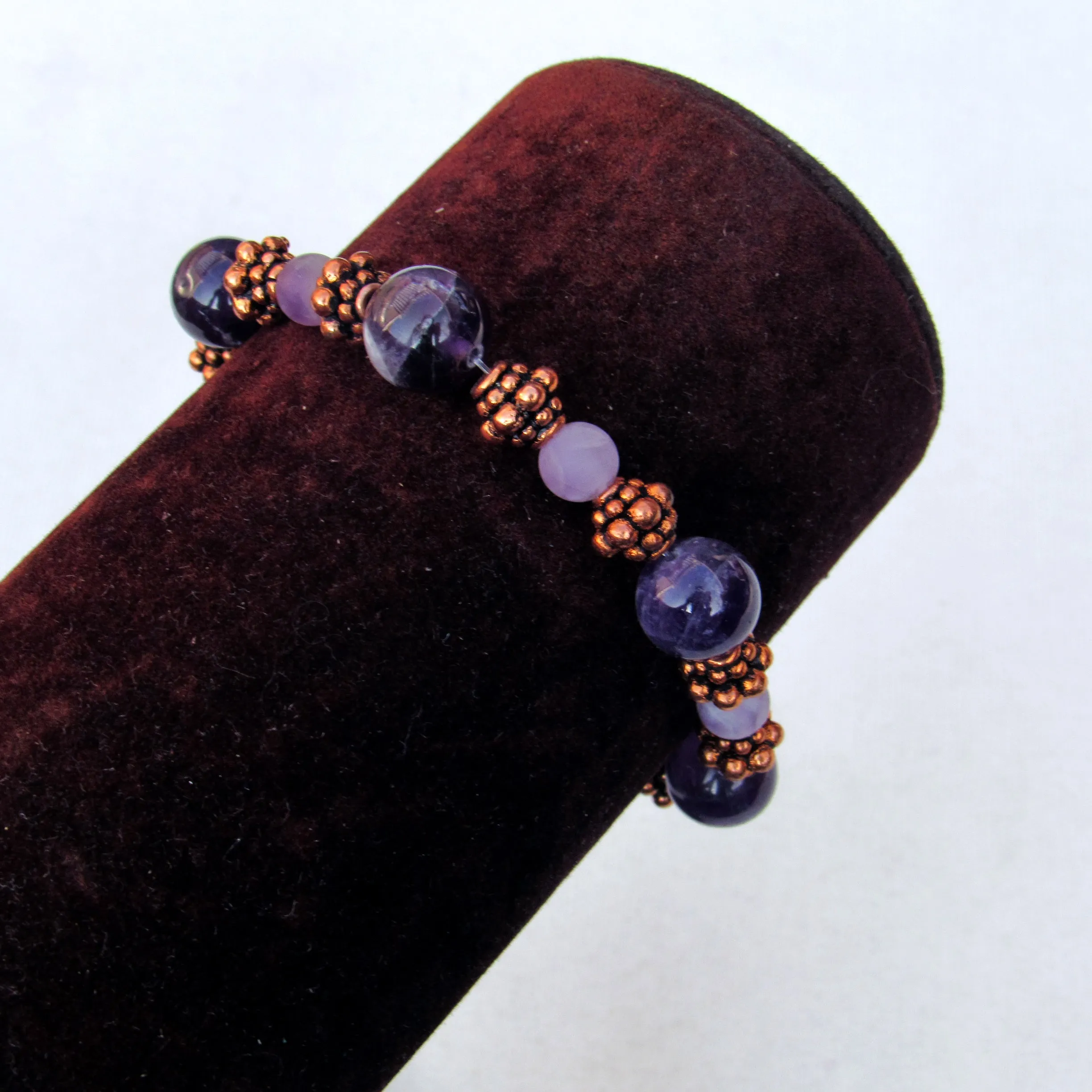 Amethyst gemstone and Copper Beaded Stretch Bracelet