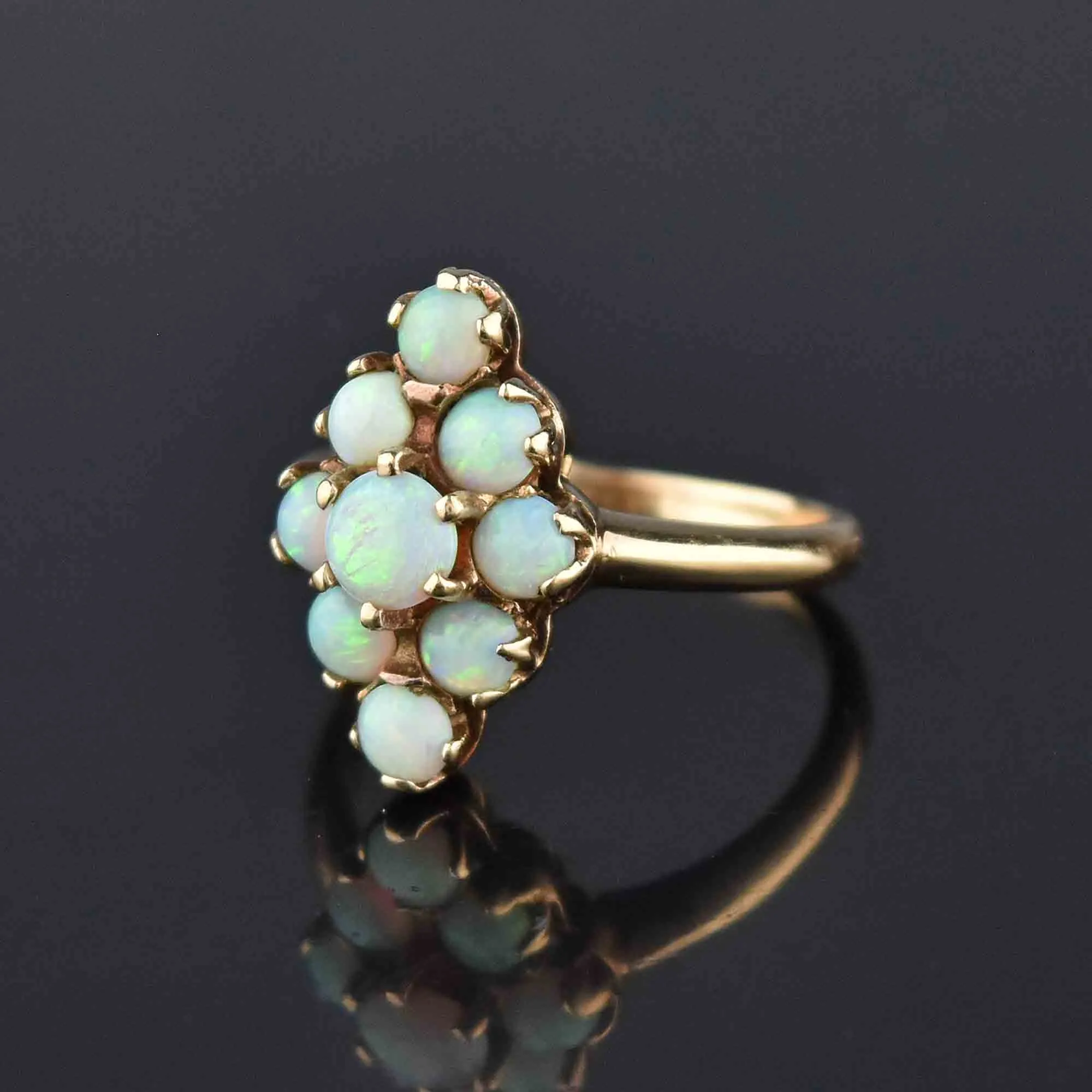 Antique Edwardian Navette Opal Cluster Ring, Sz 6.25