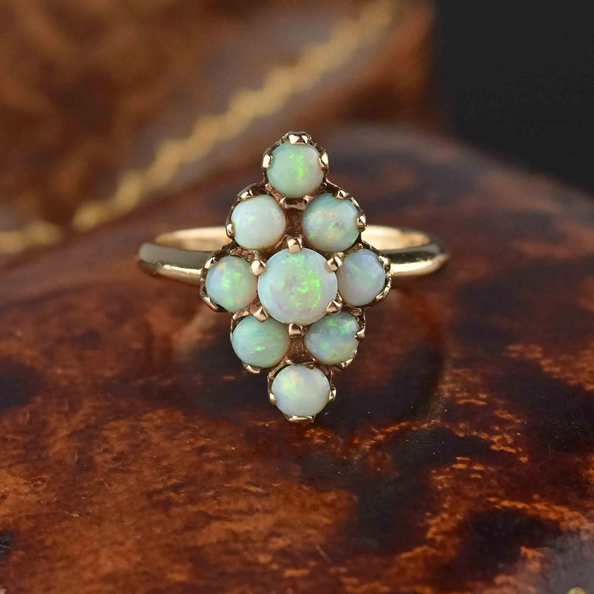 Antique Edwardian Navette Opal Cluster Ring, Sz 6.25