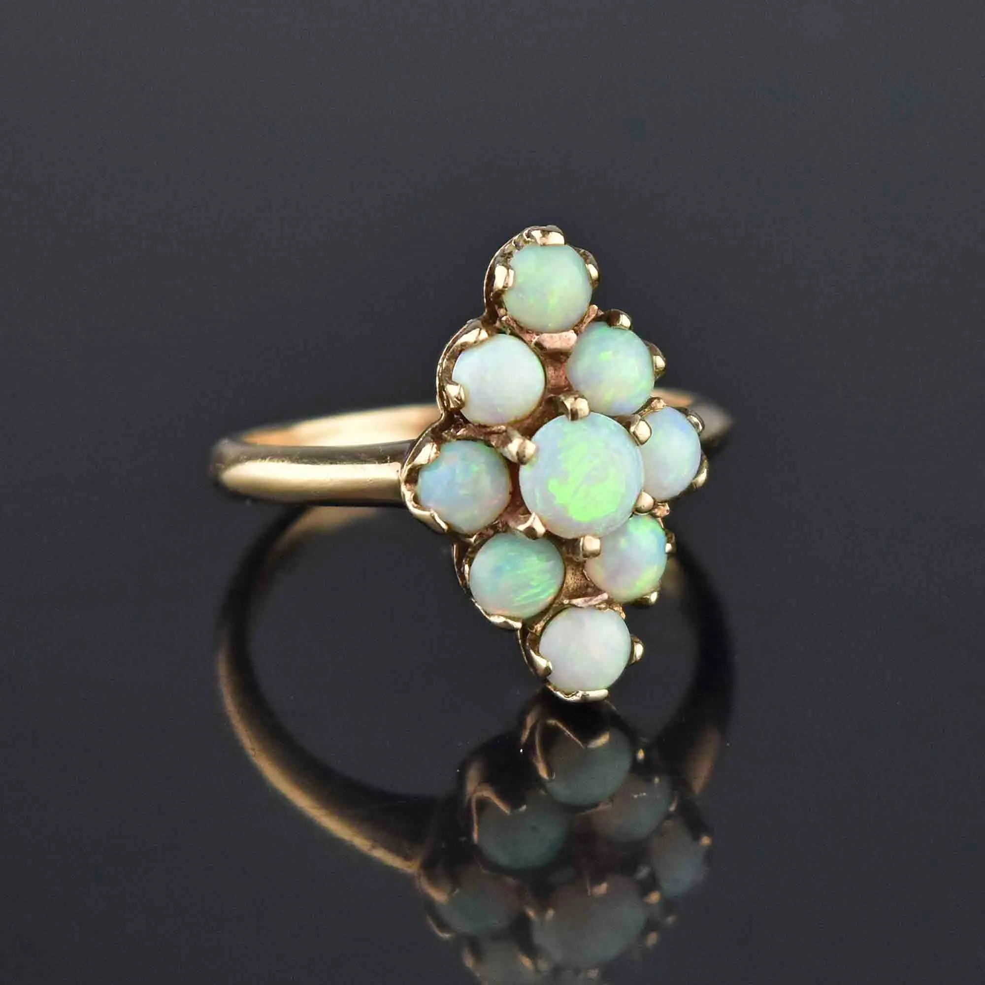 Antique Edwardian Navette Opal Cluster Ring, Sz 6.25