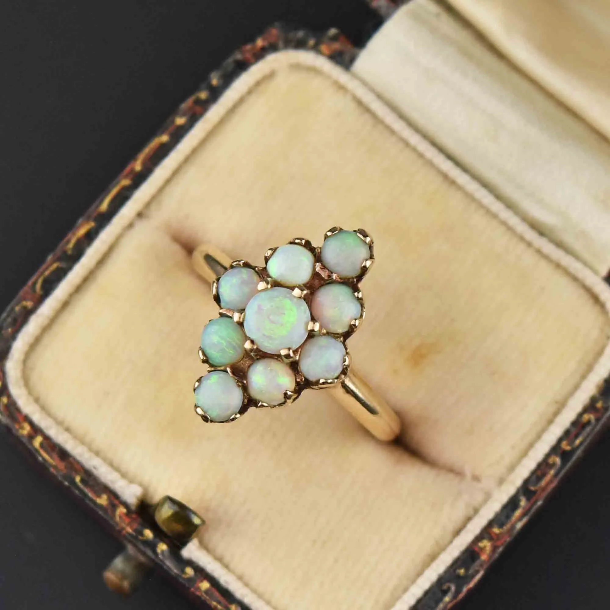 Antique Edwardian Navette Opal Cluster Ring, Sz 6.25