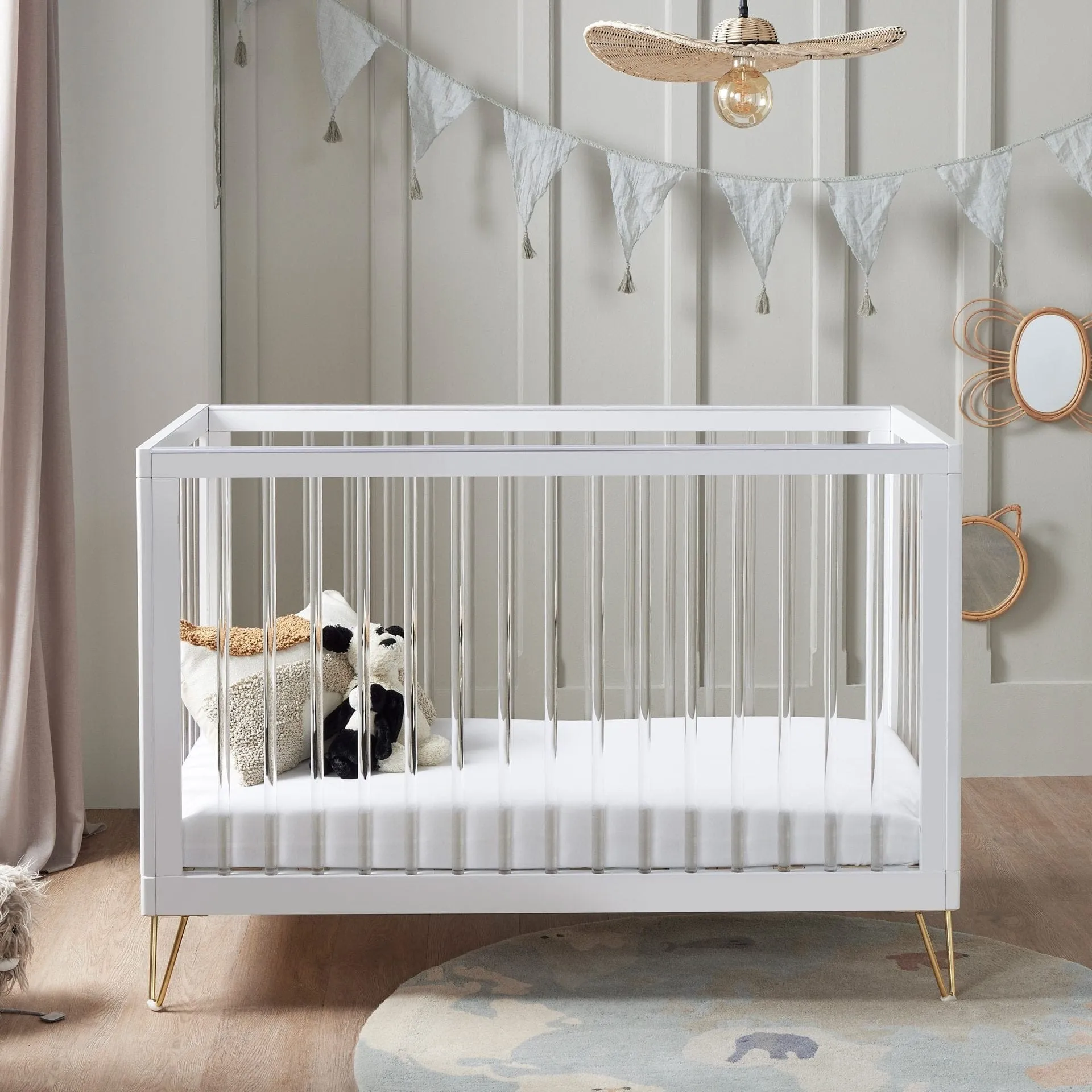 Babymore Kimi Cot Bed with Fibre Mattress - Acrylic