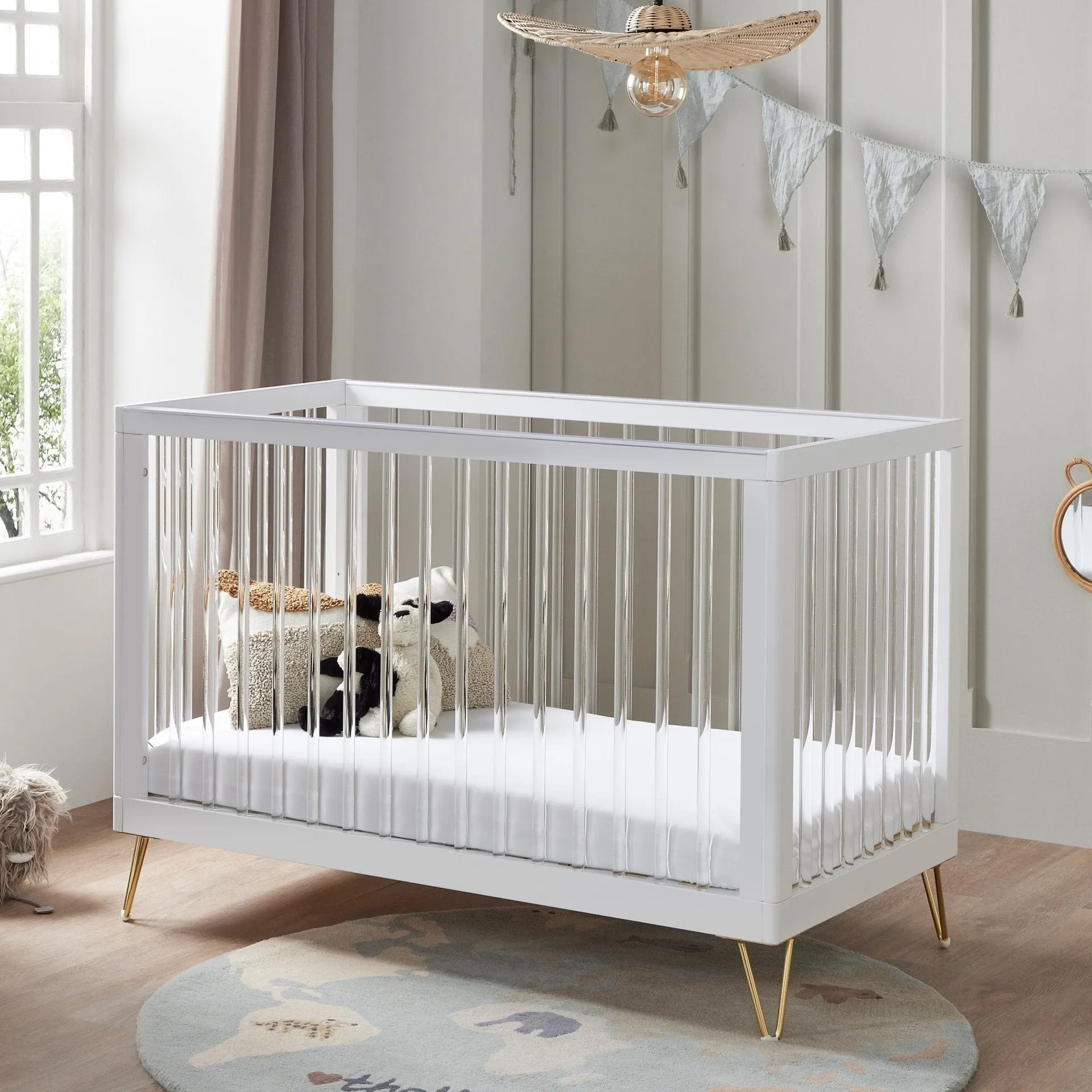 Babymore Kimi Cot Bed with Fibre Mattress - Acrylic