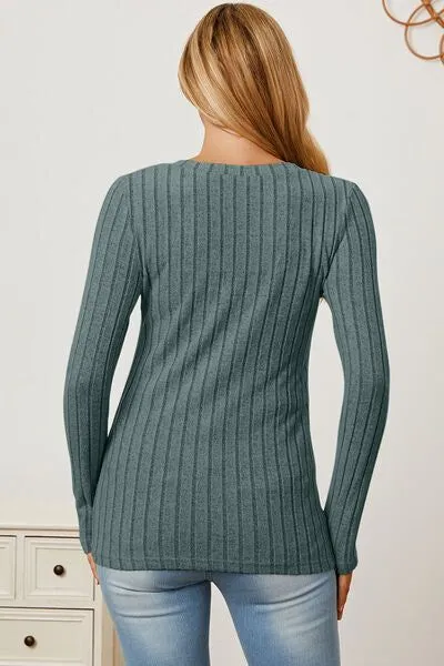 Basic Bae Ribbed V-Neck Long Sleeve T-Shirt