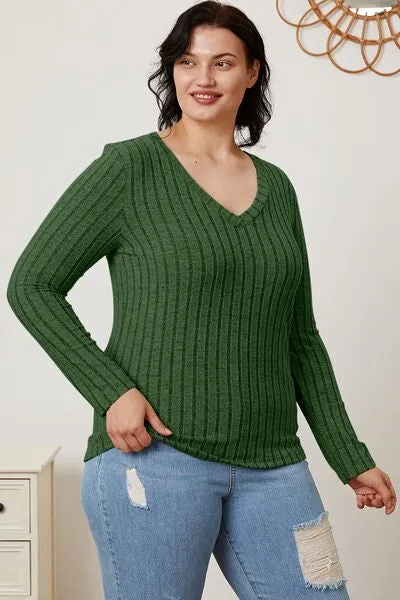 Basic Bae Ribbed V-Neck Long Sleeve T-Shirt