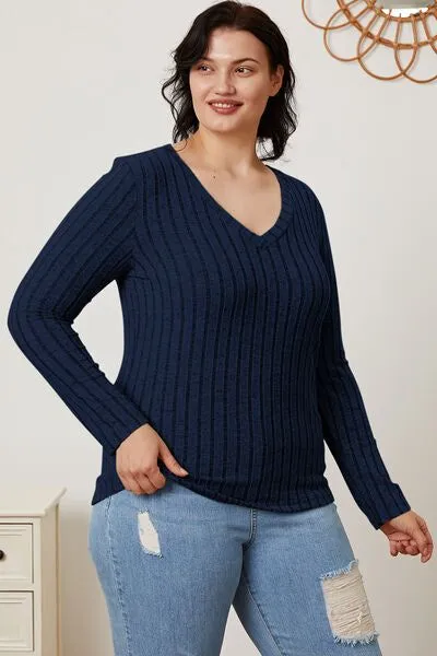 Basic Bae Ribbed V-Neck Long Sleeve T-Shirt