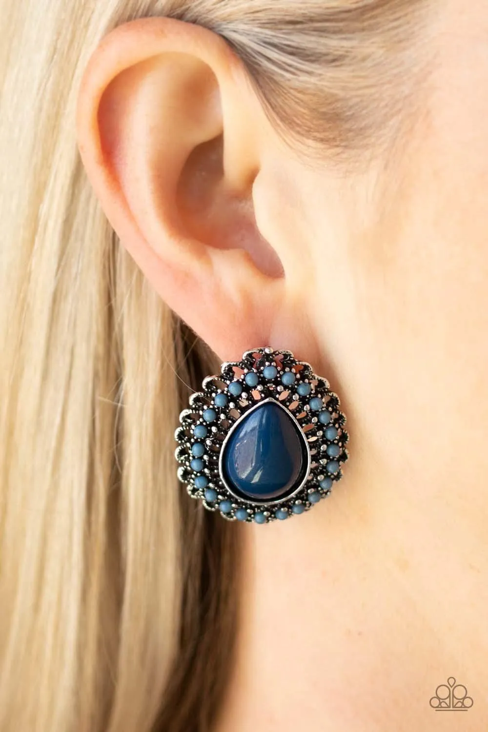 Beaded Blast Blue Post Earrings - Paparazzi Accessories