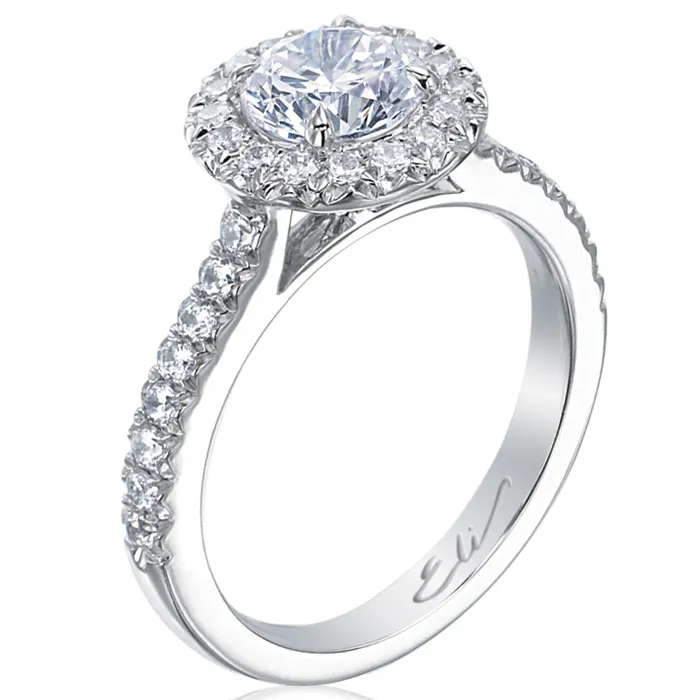 Beignet Round Halo Diamond Platinum Engagement Ring