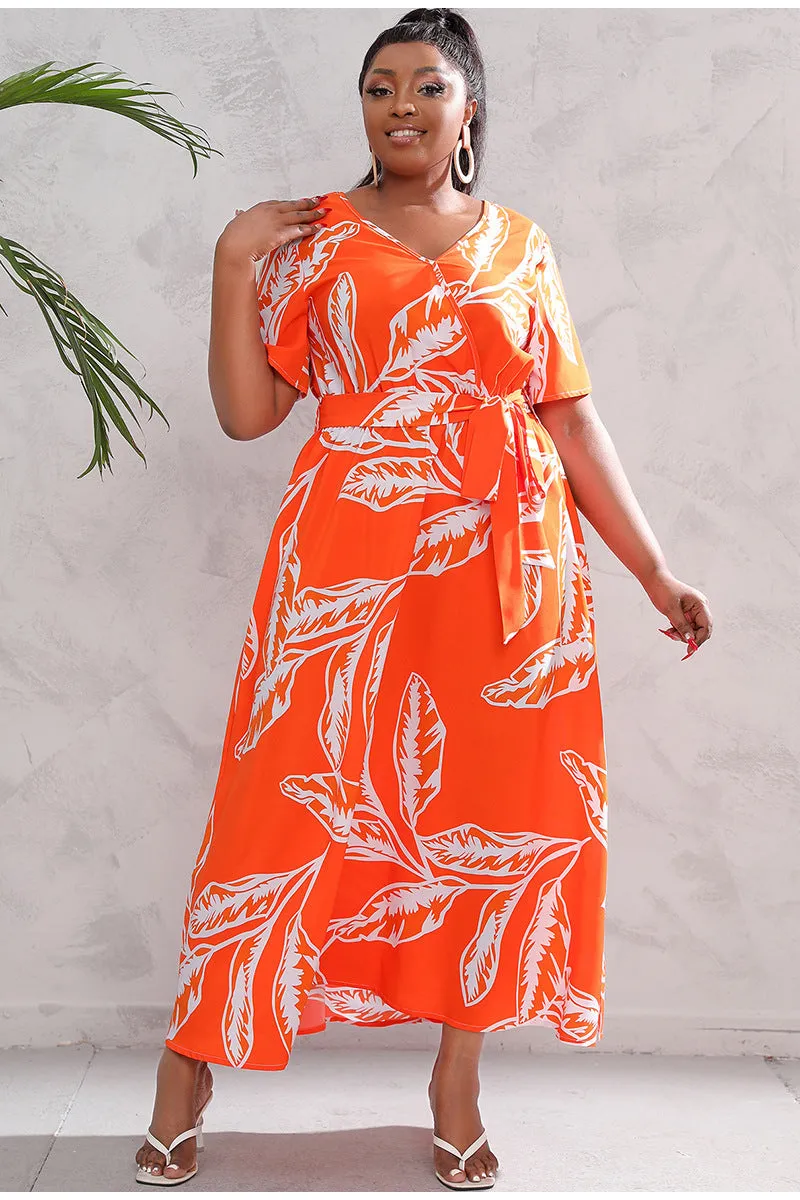 BerriesJam - 2024Plus Size V Neck Elegant Floral Short Sleeve Maxi Dress