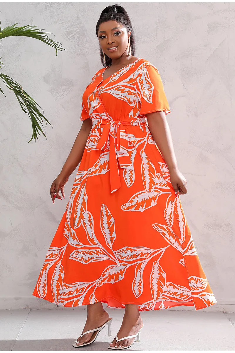 BerriesJam - 2024Plus Size V Neck Elegant Floral Short Sleeve Maxi Dress