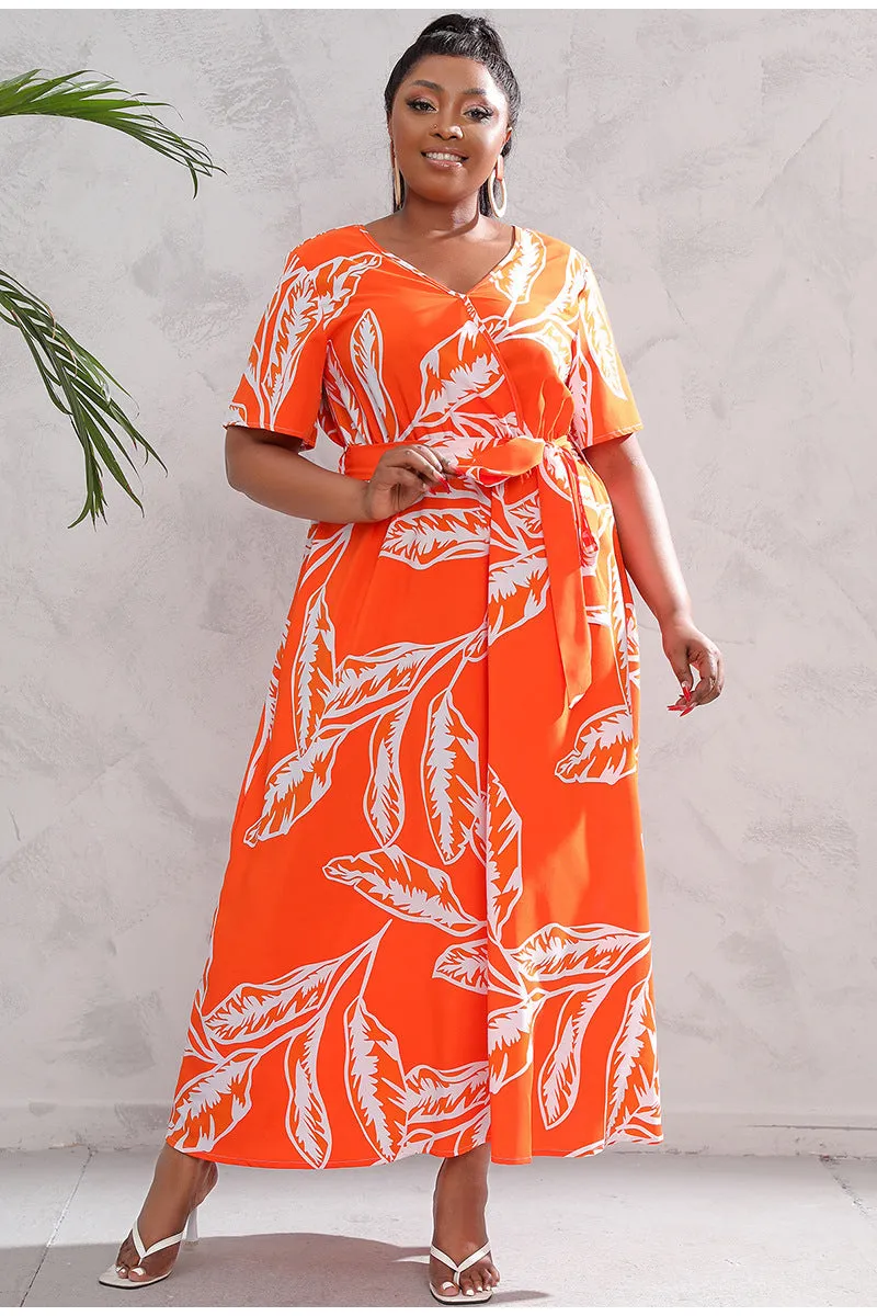 BerriesJam - 2024Plus Size V Neck Elegant Floral Short Sleeve Maxi Dress