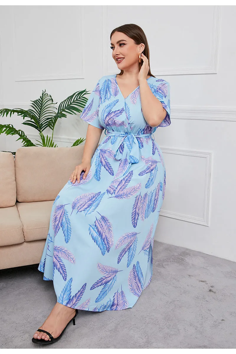 BerriesJam - 2024Plus Size V Neck Elegant Floral Short Sleeve Maxi Dress