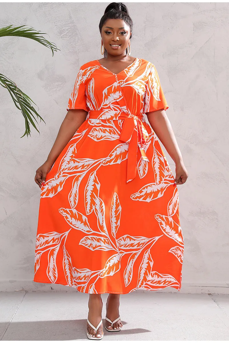 BerriesJam - 2024Plus Size V Neck Elegant Floral Short Sleeve Maxi Dress