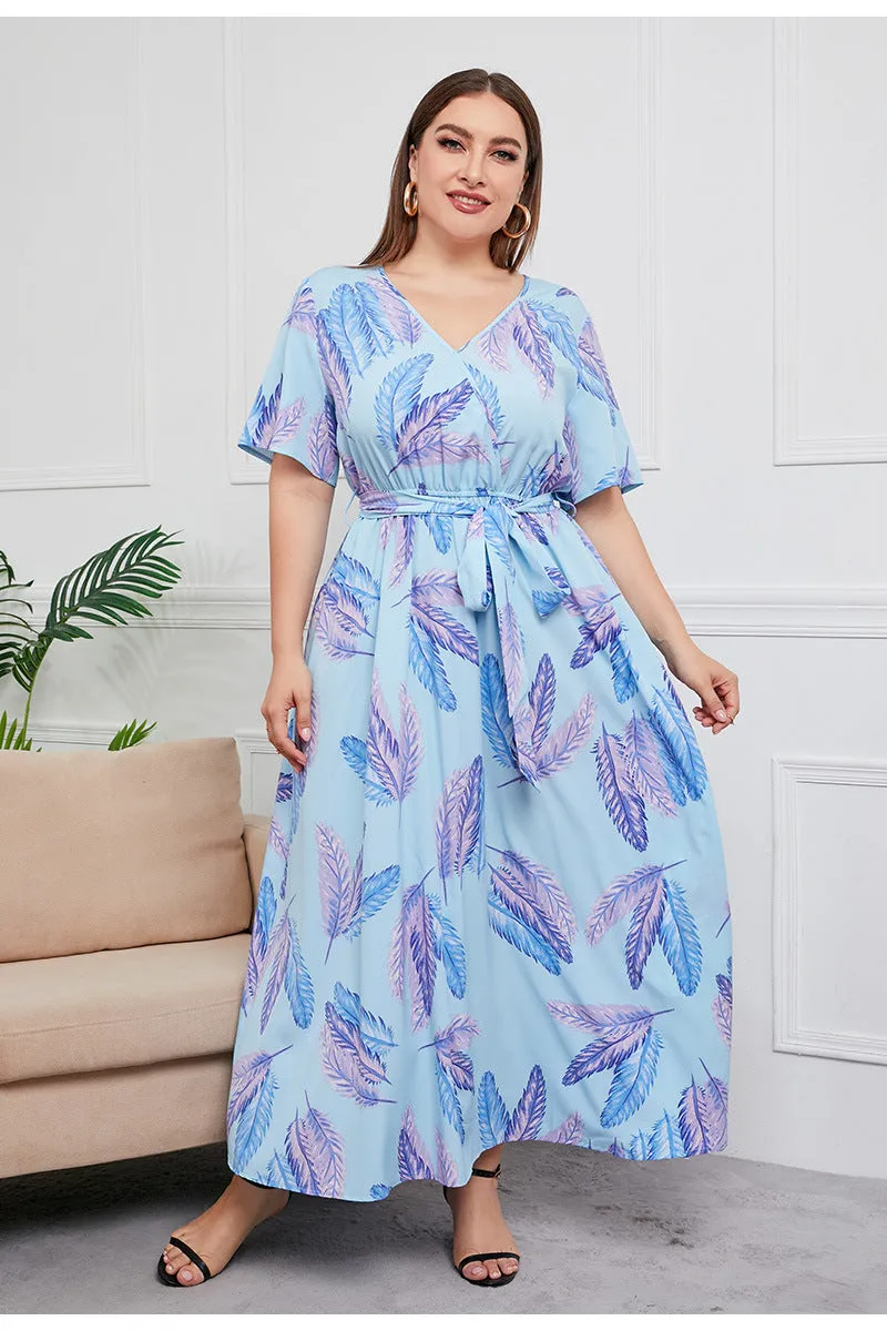 BerriesJam - 2024Plus Size V Neck Elegant Floral Short Sleeve Maxi Dress