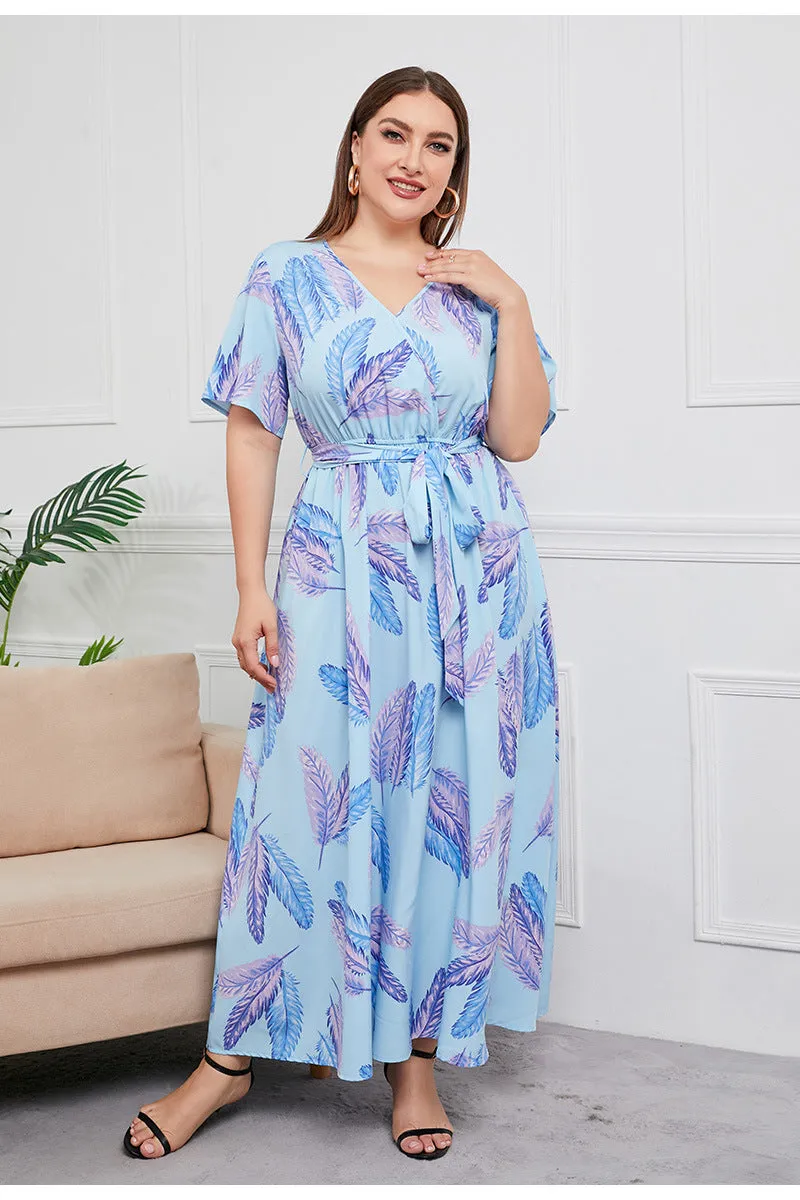 BerriesJam - 2024Plus Size V Neck Elegant Floral Short Sleeve Maxi Dress