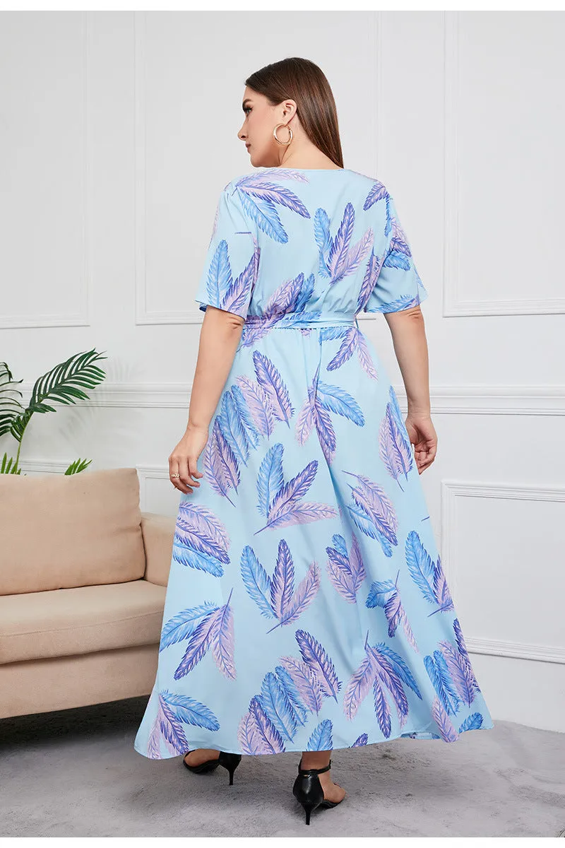 BerriesJam - 2024Plus Size V Neck Elegant Floral Short Sleeve Maxi Dress