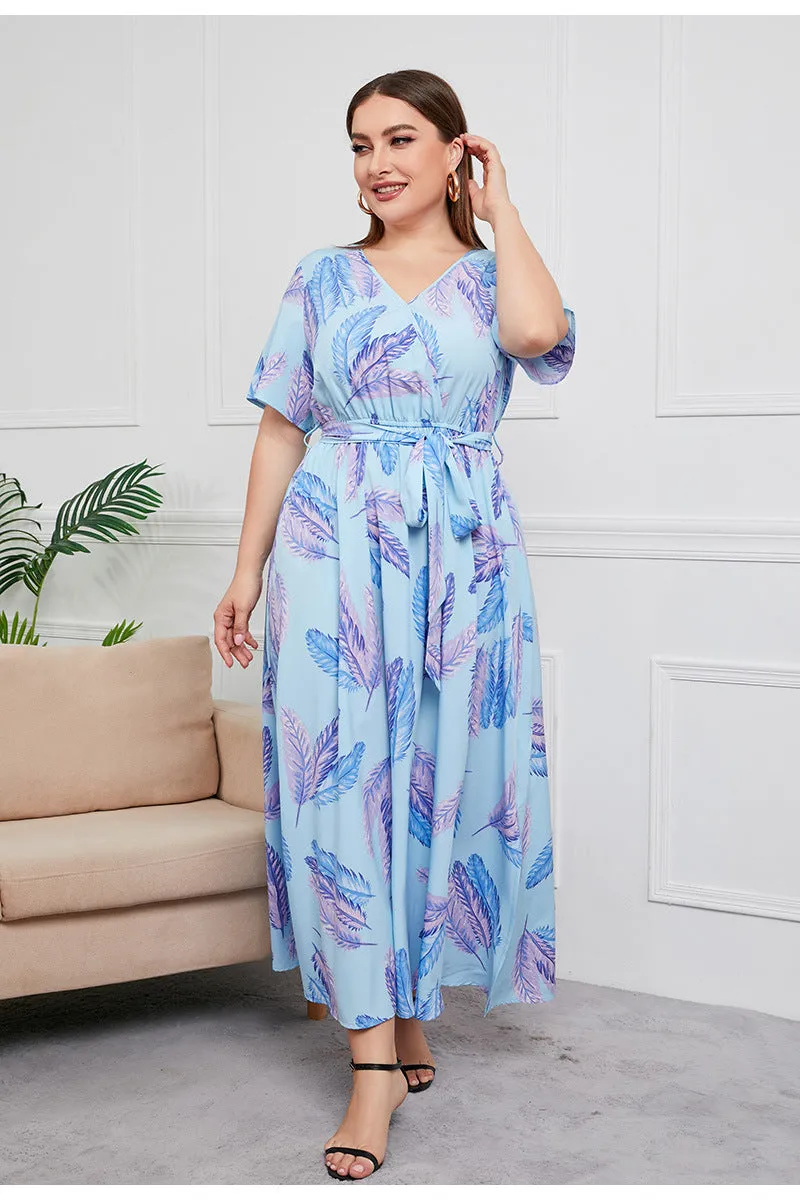 BerriesJam - 2024Plus Size V Neck Elegant Floral Short Sleeve Maxi Dress