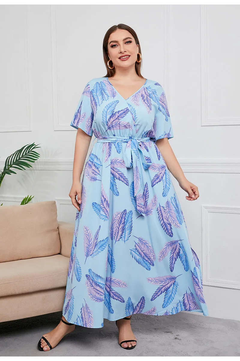 BerriesJam - 2024Plus Size V Neck Elegant Floral Short Sleeve Maxi Dress