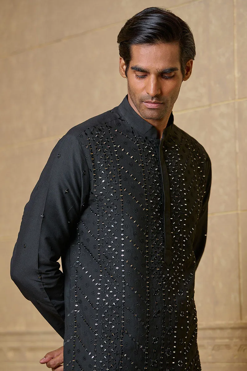 Black All Over Mirror Embroidered Kurta Set