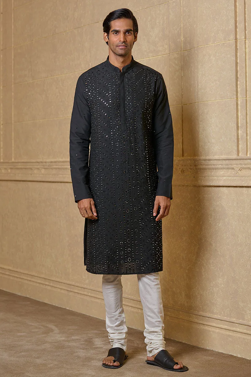 Black All Over Mirror Embroidered Kurta Set