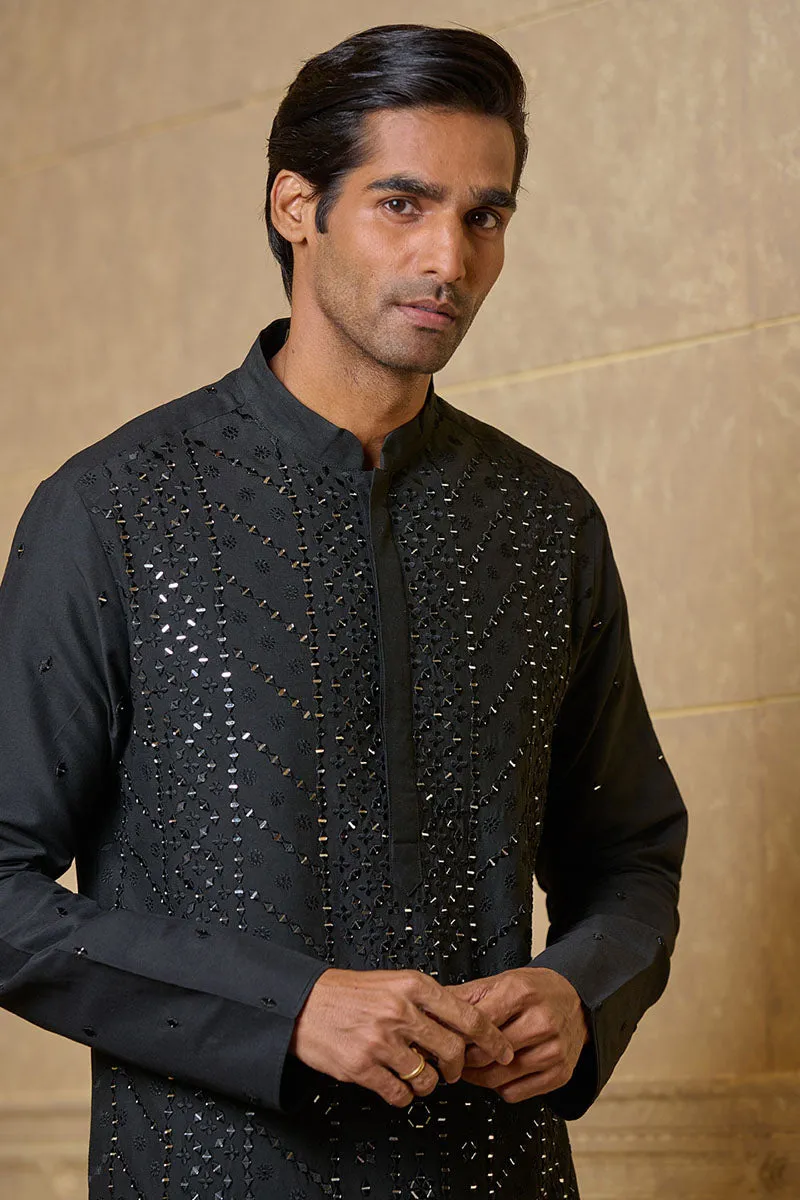 Black All Over Mirror Embroidered Kurta Set