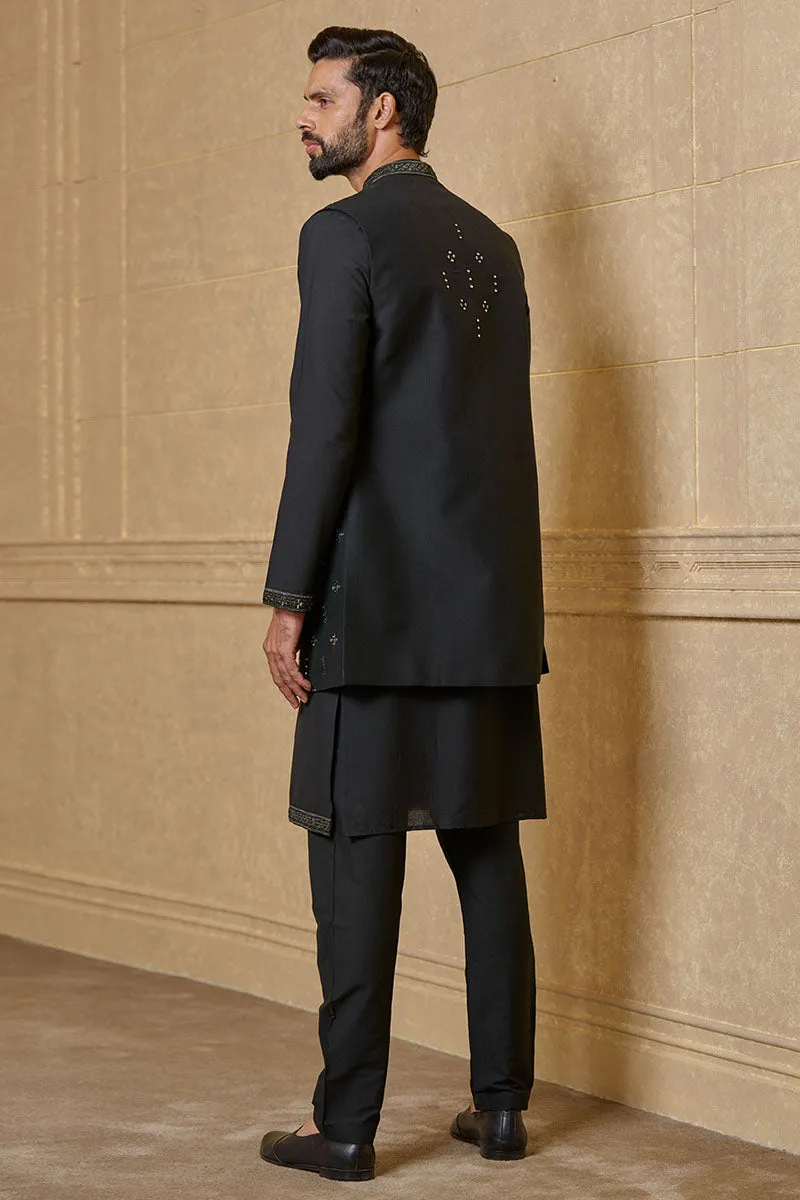 Black Kurta Bundi Set In Mirror Work