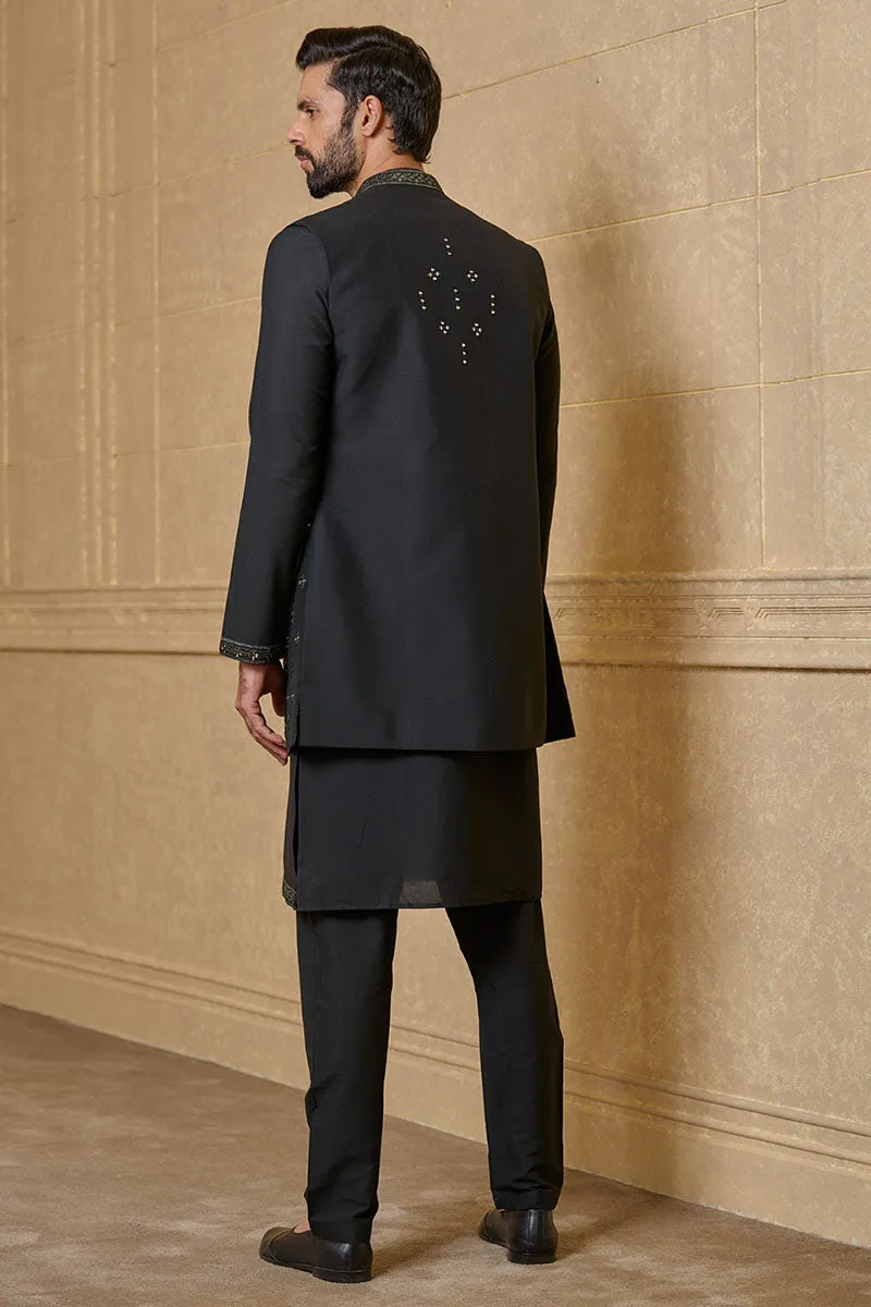 Black Kurta Bundi Set In Mirror Work