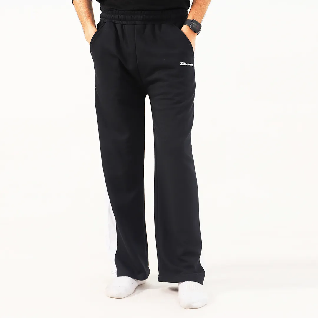 Black Wide Leg Contrast Panel Unisex Trouser