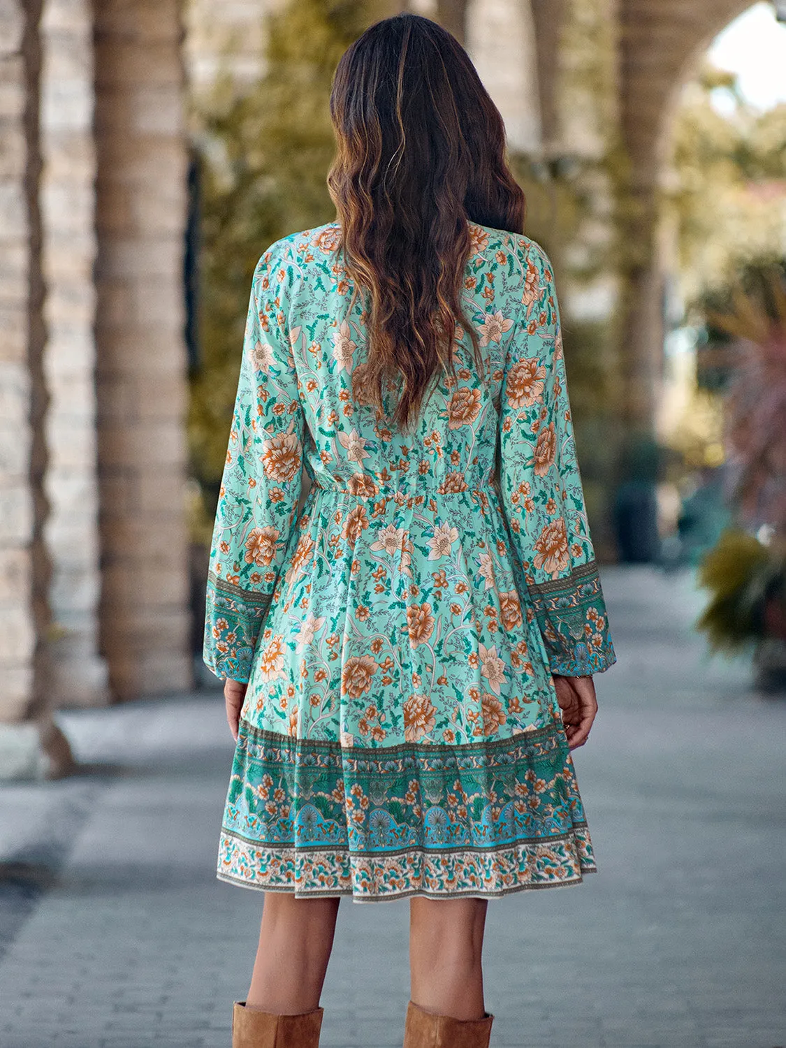 Bohemian V-Neck Long Sleeve Dress - Summer Beach Wedding Guest Attire for Women