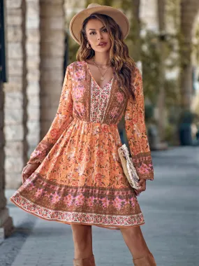 Bohemian V-Neck Long Sleeve Dress - Summer Beach Wedding Guest Attire for Women