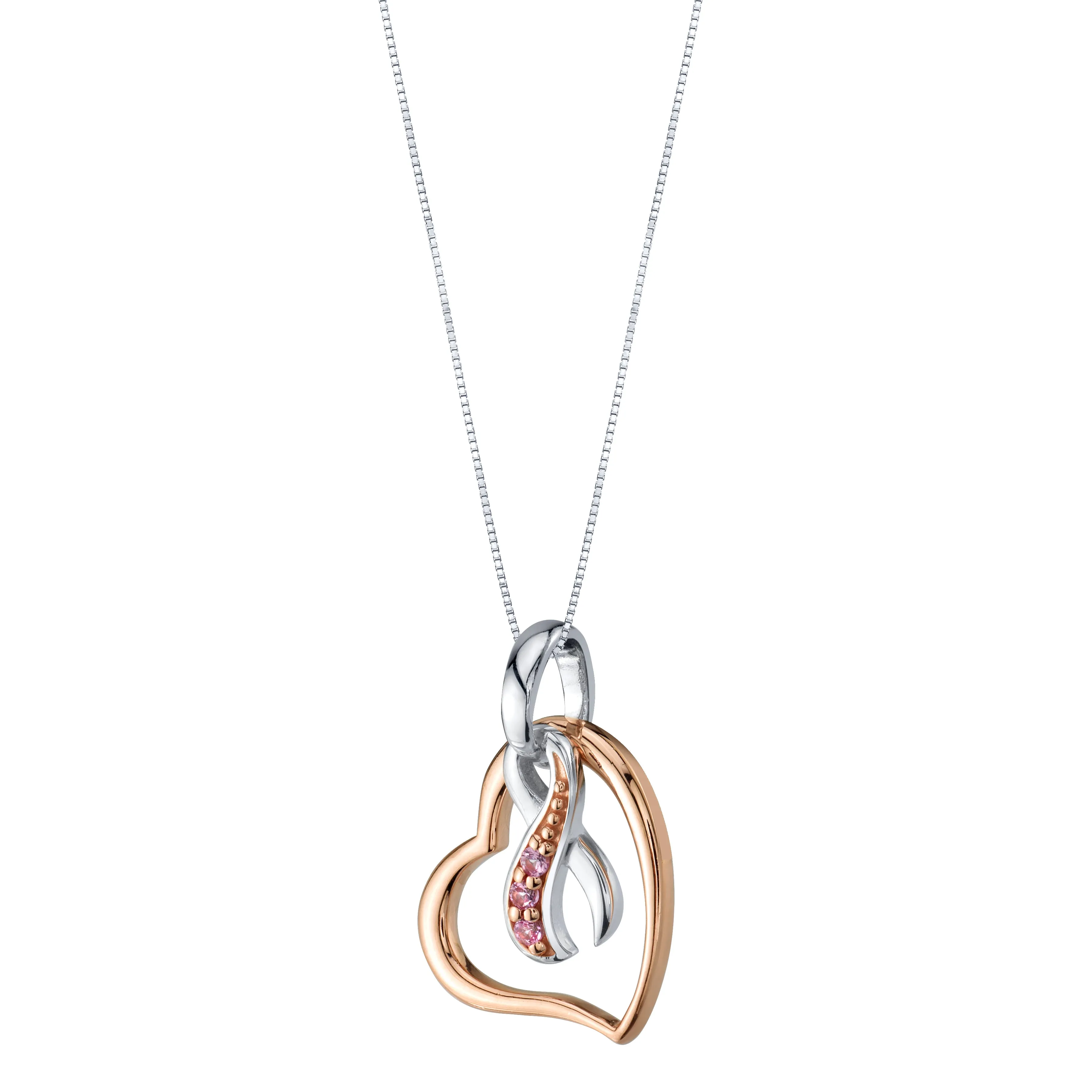 Breast Cancer Ribbon "Hope Fight Survive" Pendant Necklace with Pink Sapphire 925 Sterling Silver